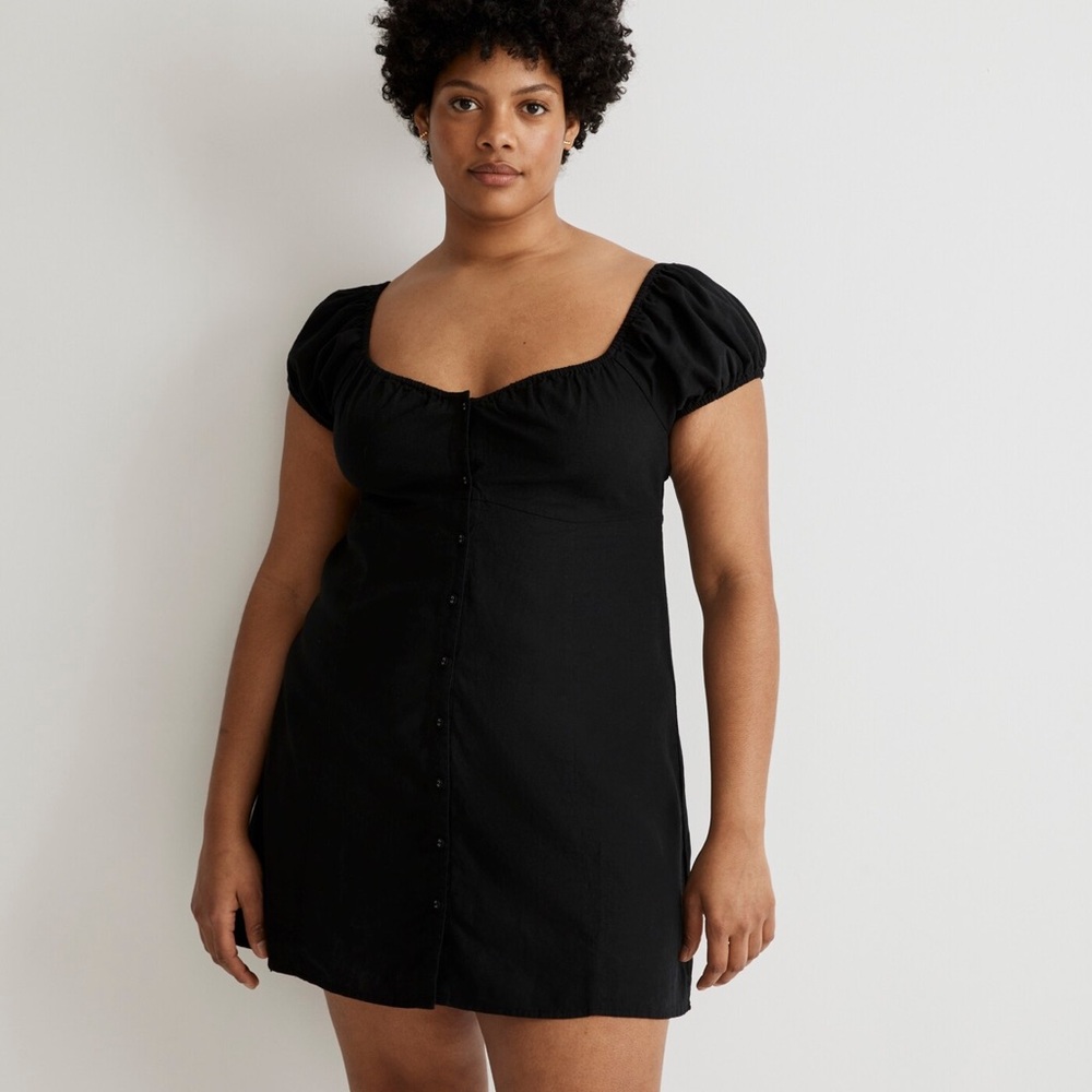 Madewell Margie Black Puff Sleeve Mini Dress - size 14 - NWT